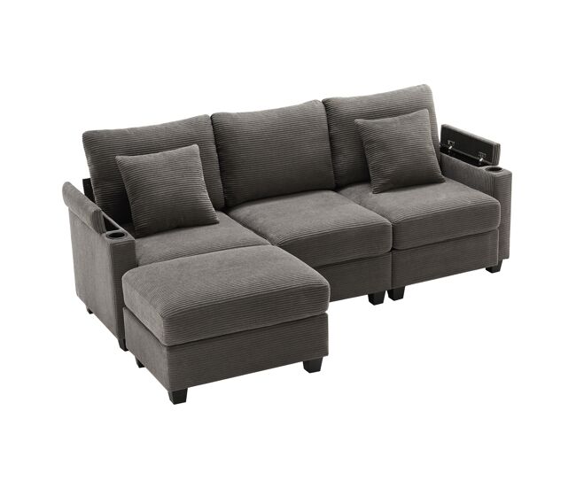 Sofá modular 4 lugares fixa de tecido,cinza