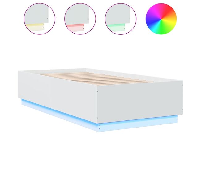 Estrutura de cama de solteiro para adultos c/ luzes led 90x190 cm derivados madeira branco