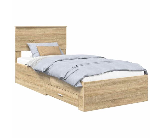 Estrutura de cama de solteiro para adultos carvalho sonoma e prata 75 x 190 cm