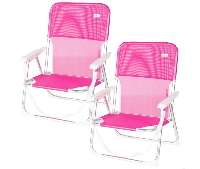 Aktive conjunto 2 cadeiras de praia dobráveis 44x40x72 cm fúcsia com pega