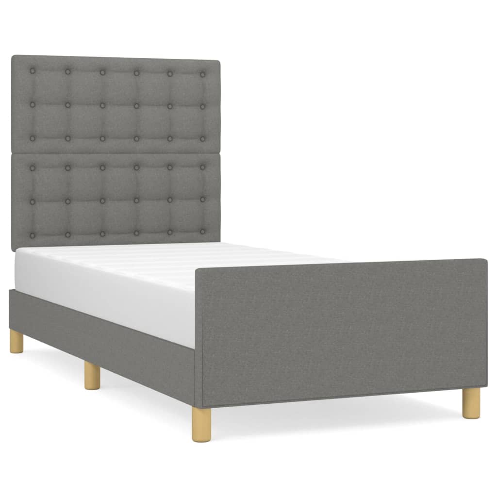 Estrutura de cama de solteiro design c/ cabeceira tecido 90x190 cm cinza-escuro