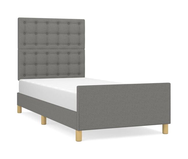 Estrutura de cama de solteiro design c/ cabeceira tecido 90x190 cm cinza-escuro