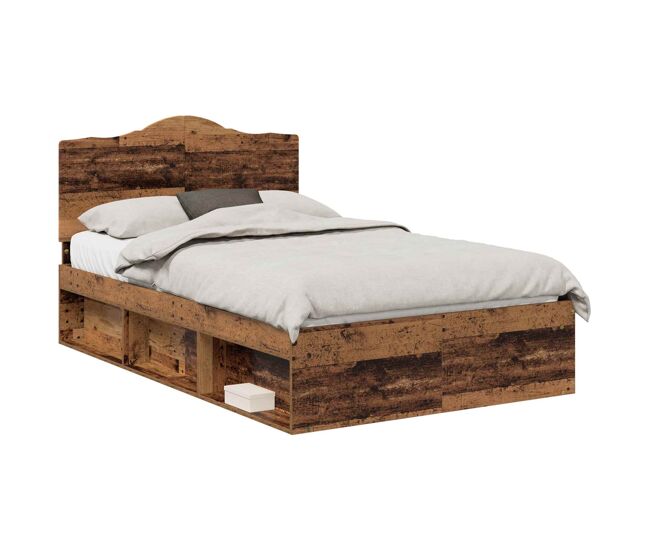 Estrutura de cama de casal com cabeceira - madeira antiga 135 x 190 cm