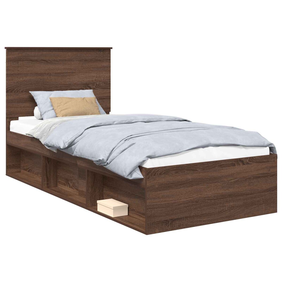 Estrutura de cama de solteiro moderno com cabeceira - carvalho marrom 90 x 200 cm