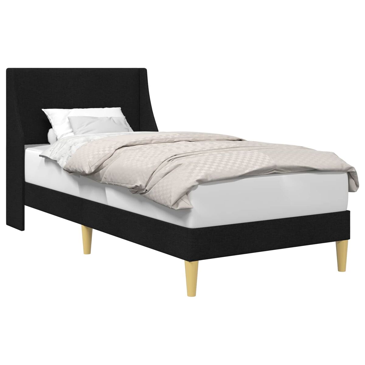 Estrutura de cama de solteiro para adultos com cabeceira preto 90 x 200 cm tecido