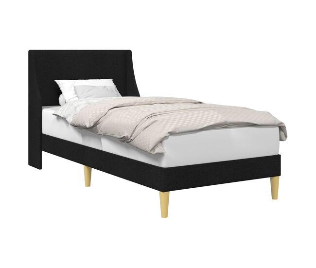 Estrutura de cama de solteiro para adultos com cabeceira preto 90 x 200 cm tecido