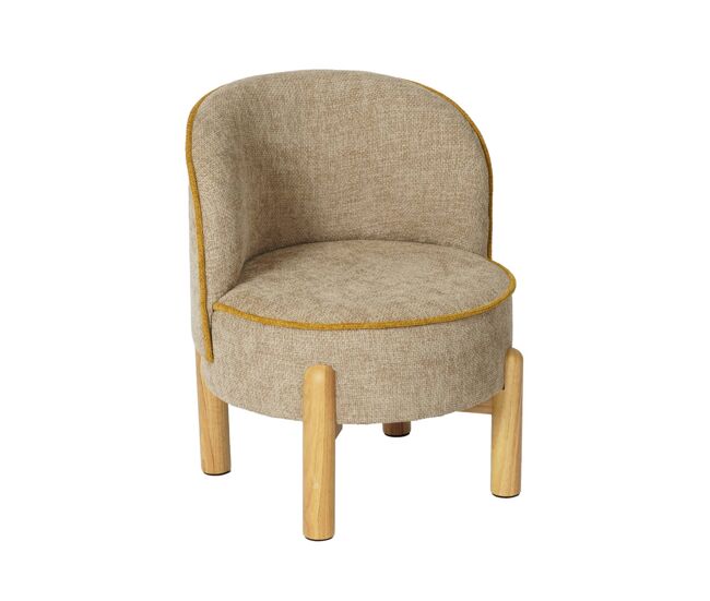 Poltrona infantil vintage em madeira de seringueira e tecido chenille taupe - 46x44x52 cm