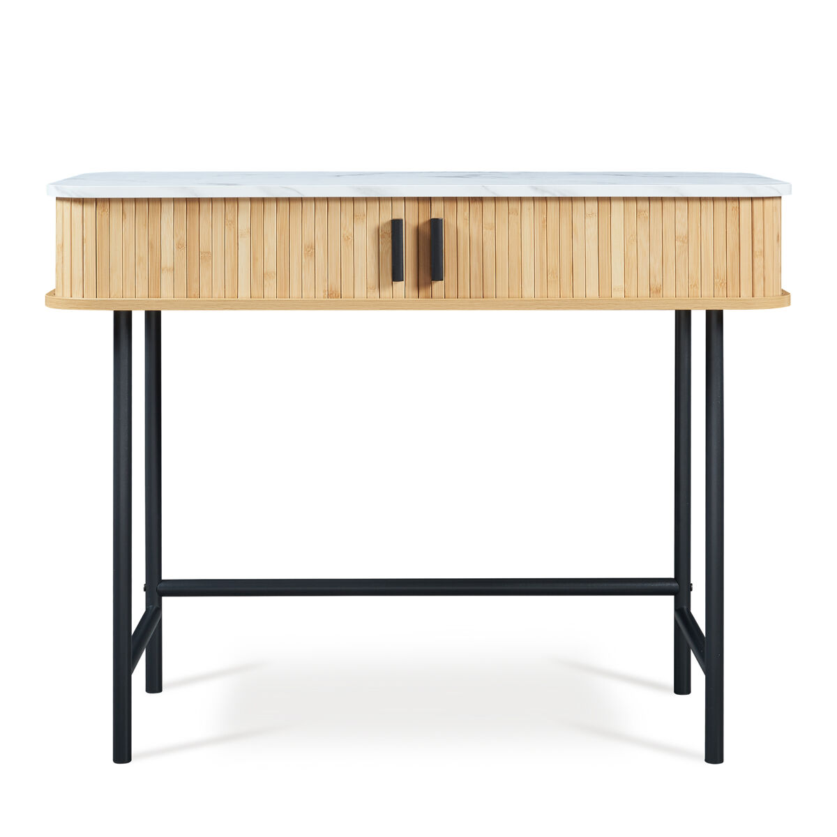 Mesa de consola tvedestrand com portas de bambu 100x50x76cm mármore branco / natural [en.casa]