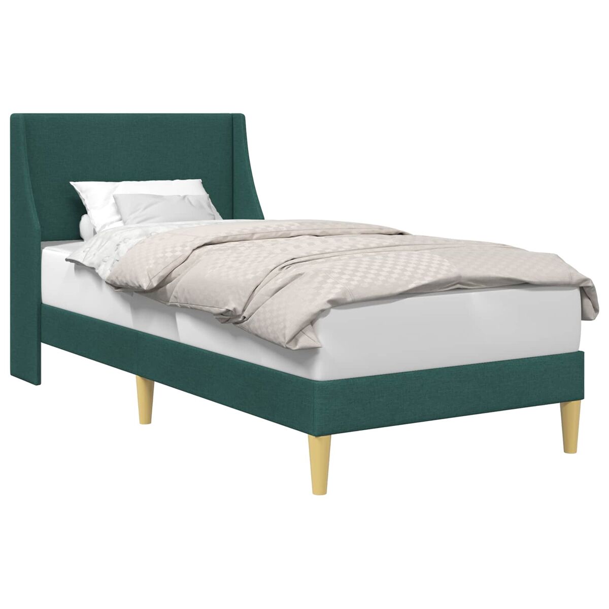 Estrutura de cama de solteiro para adultos com cabeceira verde escuro 90 x 200 cm tecido