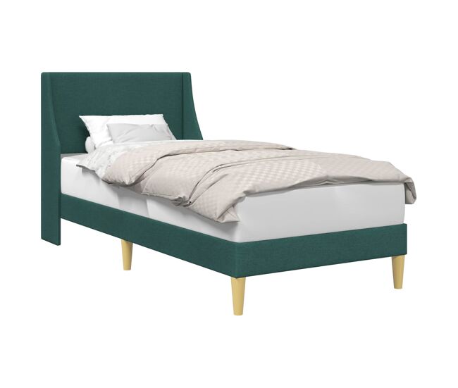 Estrutura de cama de solteiro para adultos com cabeceira verde escuro 90 x 200 cm tecido