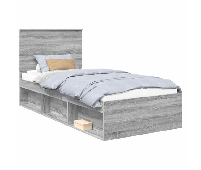 Estrutura de cama de solteiro com cabeceira - cinza sonoma 90 x 200 cm