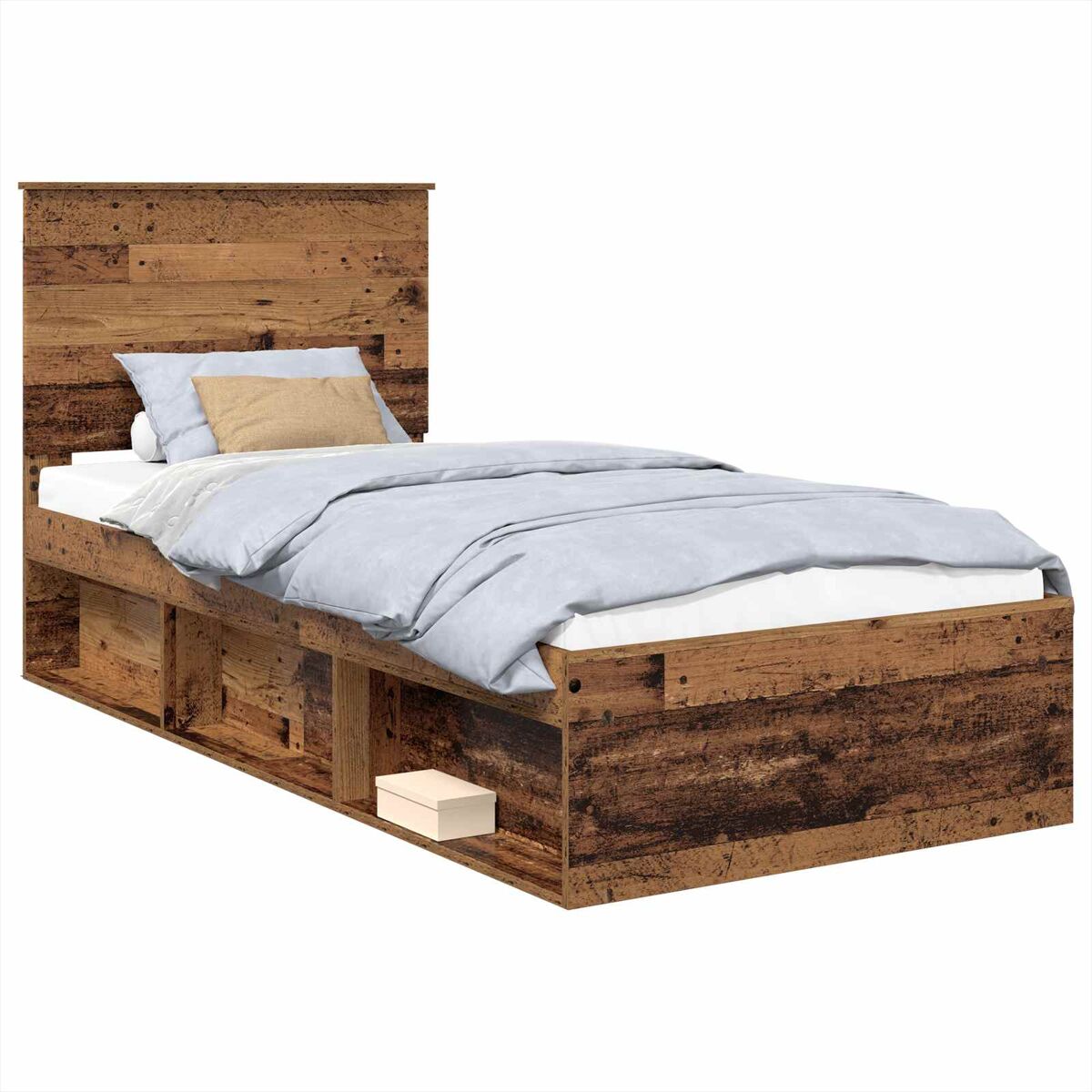 Estrutura de cama de solteiro para adultos com cabeceira madeira antiga 90 x 200 cm