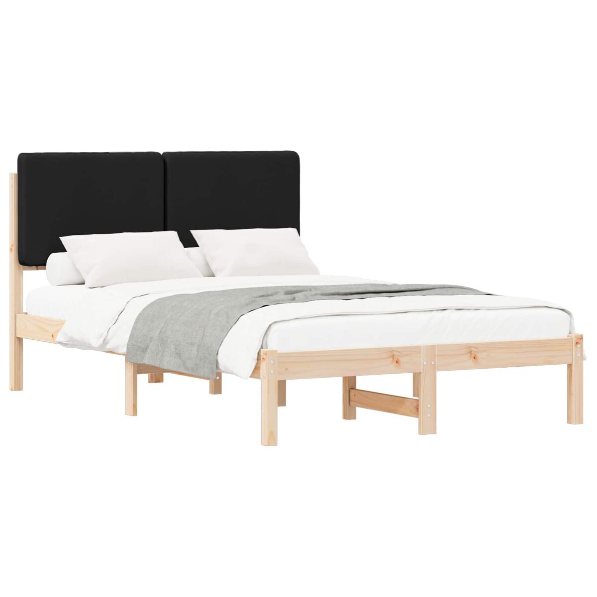 Estrutura de cama de casal moderno com cabeceira estofada preto 135 x 190 cm