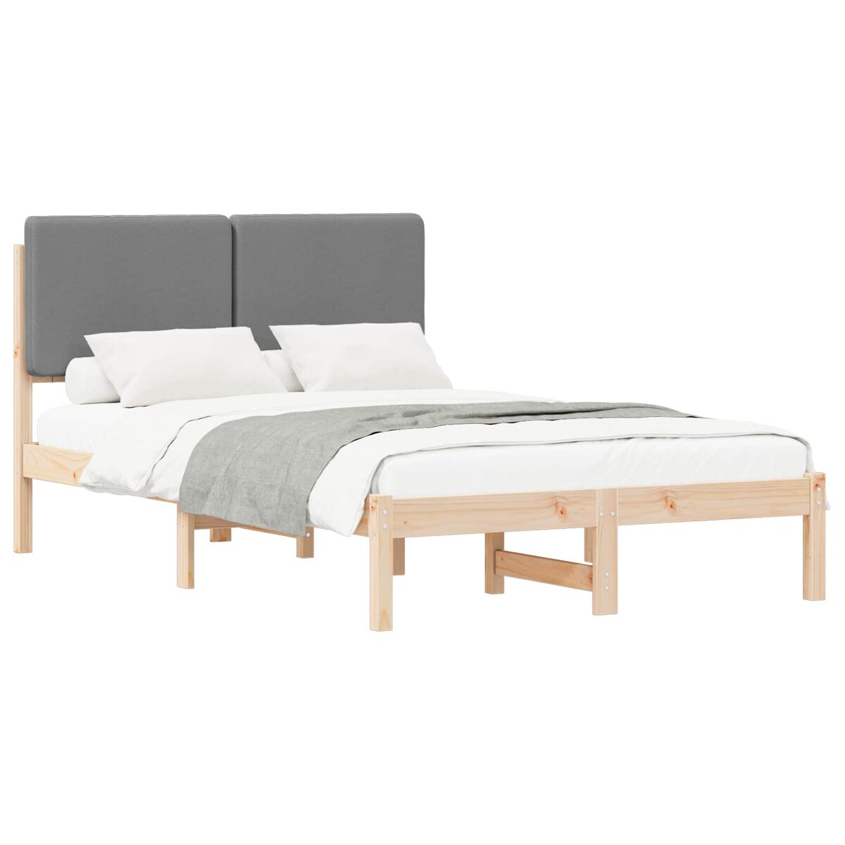 Estrutura de cama de casal moderno com cabeceira estofada cinzento-claro