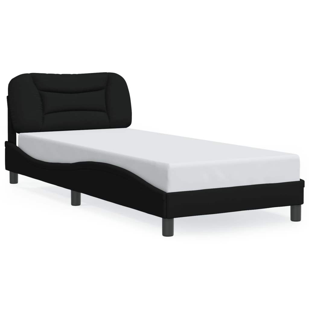 Estrutura de cama de solteiro para adultos com led 80x200 cm tecido preto