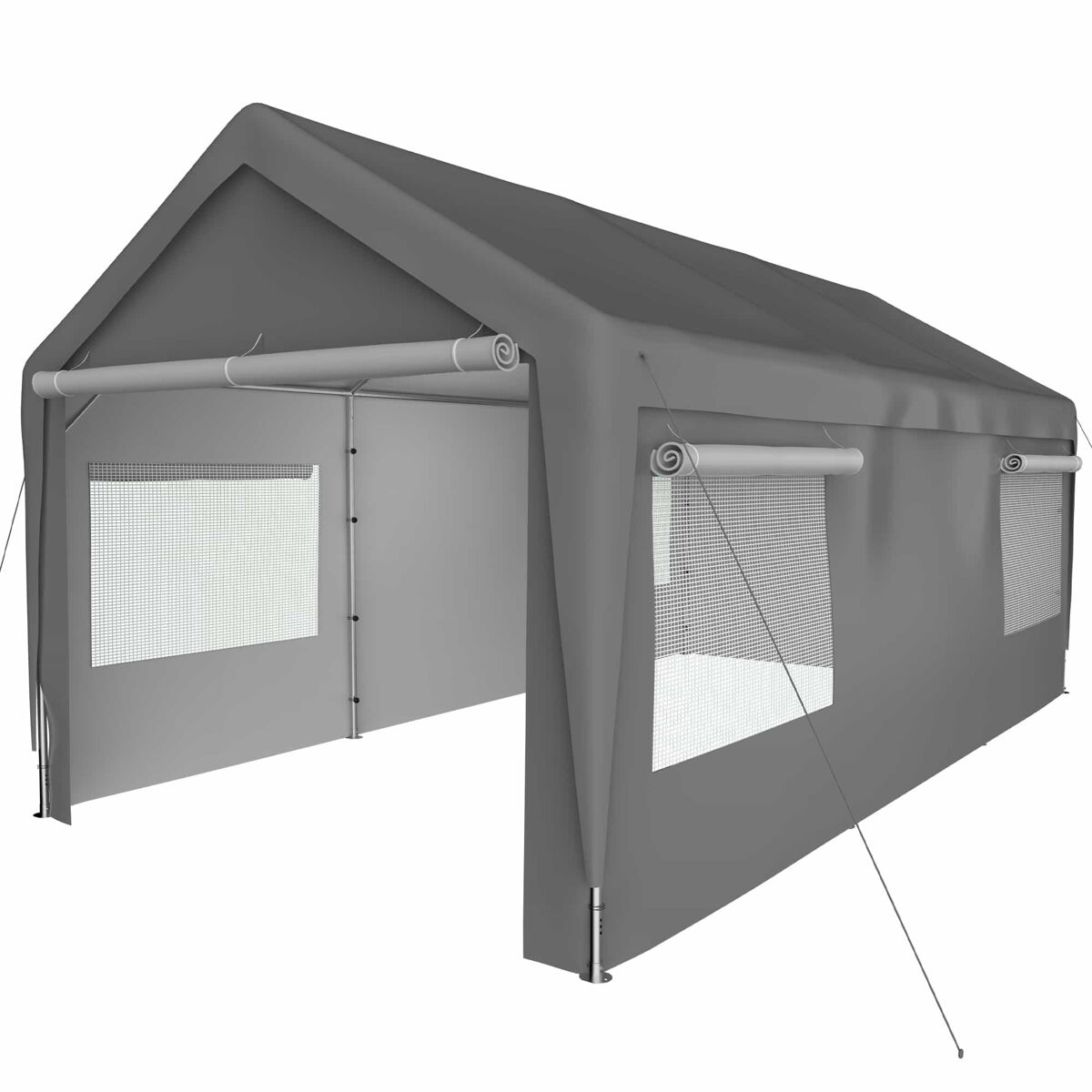 Tenda garagem 3x6 m - inverno, com janela enrolável, laterais e teto removíveis - cinza
