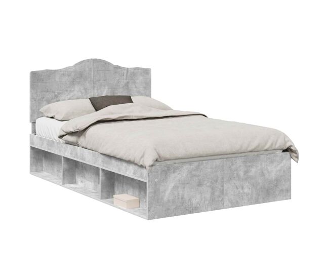Estrutura da cama de casal simple com cabeceira cinza concreto 135 x 190 cm