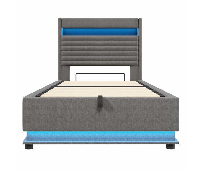 Cama estofada 90x200 cm - com armazenamento hidráulico, led, usb tipo-c, compartimento flip-top - cinza