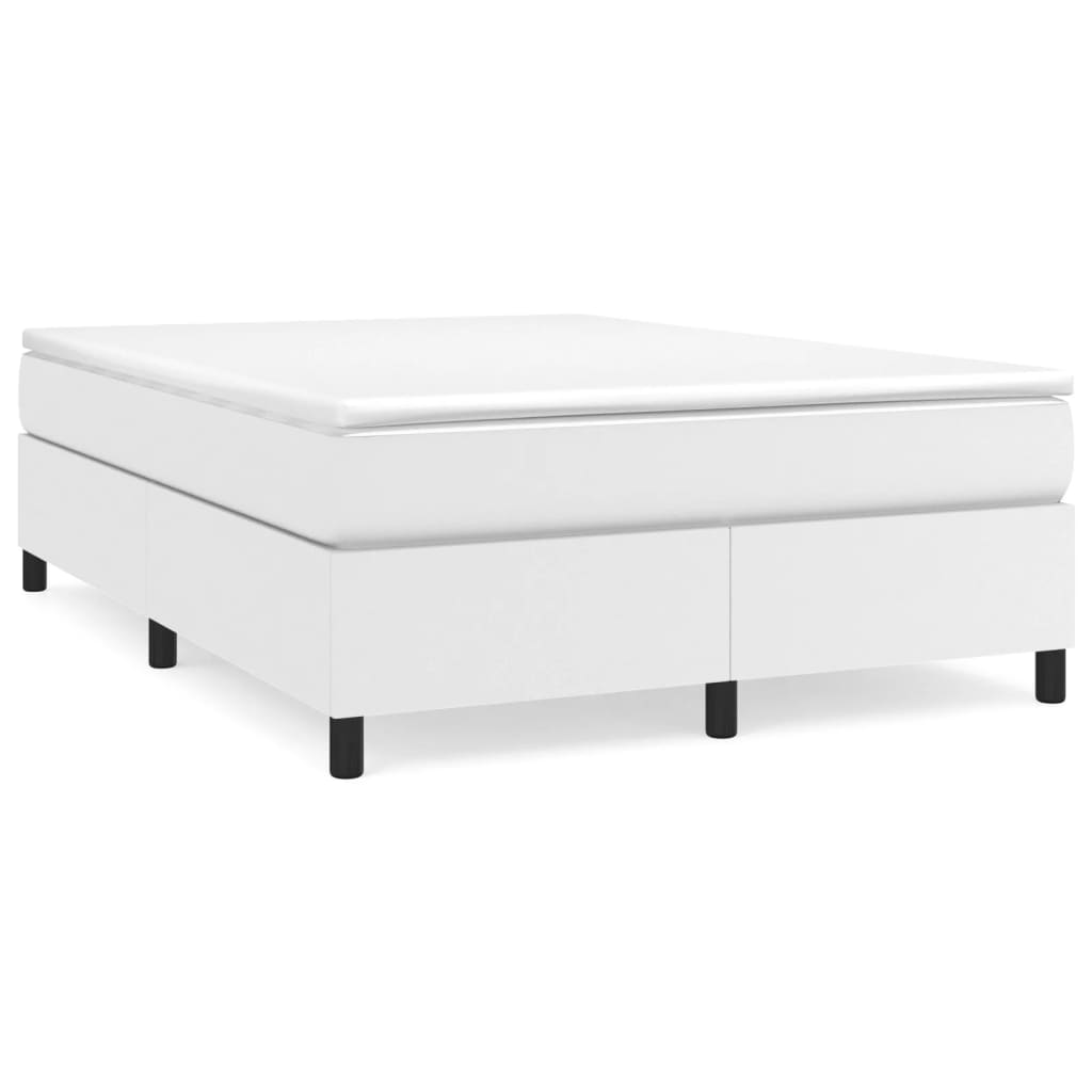 Estrutura de cama de casal moderno com molas 140x190 cm couro artificial branco