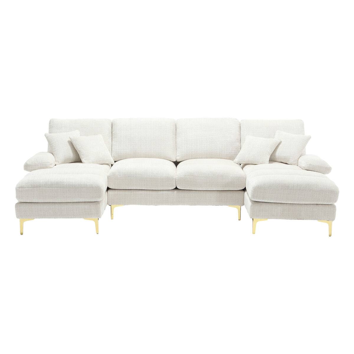 Sofá seccional grande em u - chenille com chaise longue dupla - bege