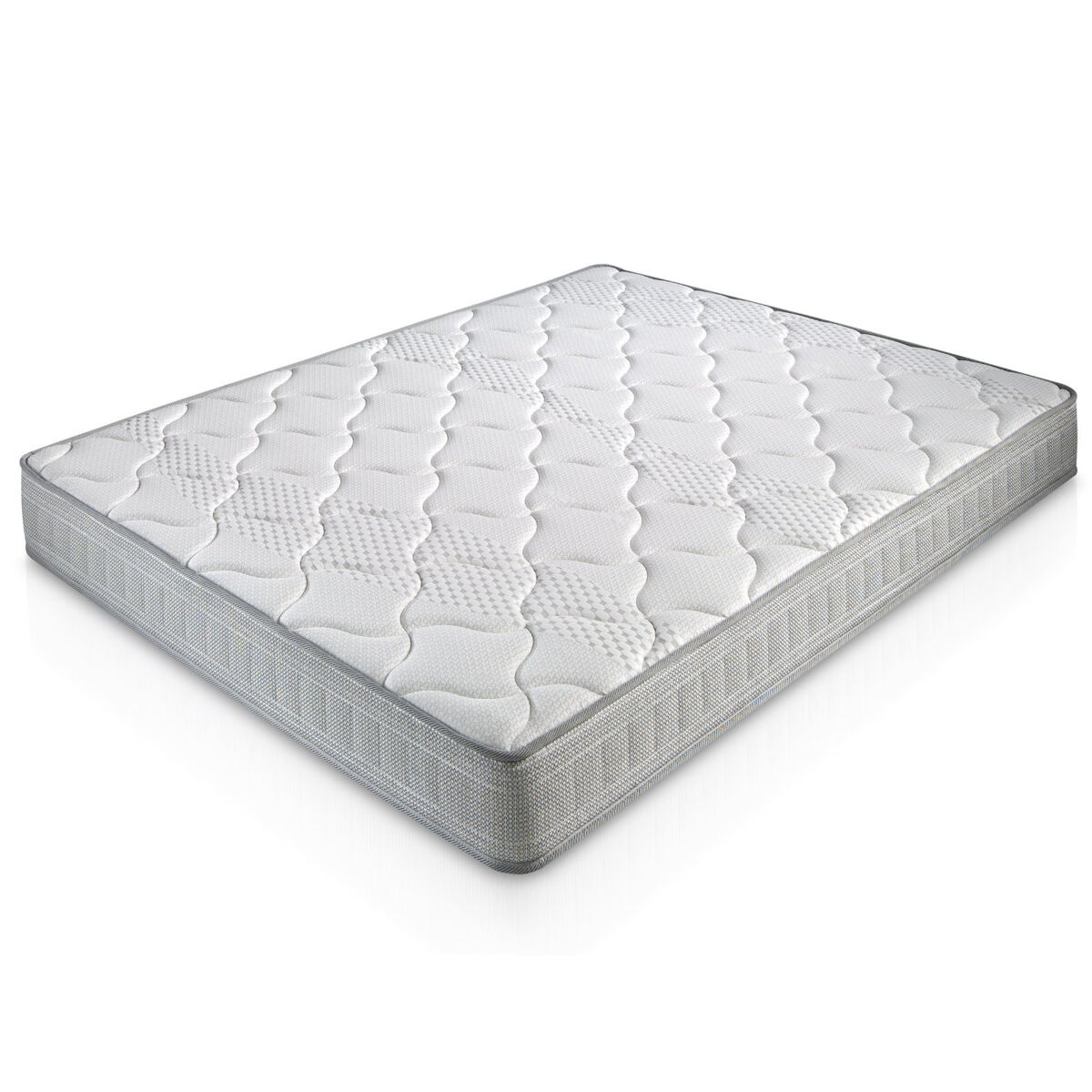 Colchão viscoelástico paris 90x190 cm, 18 cm de altura, 2 cm de viscoelástico 65 kg/m³, com uma densidade de 65 kg/m³.