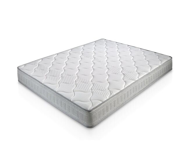 Colchão viscoelástico paris 90x190 cm, 18 cm de altura, 2 cm de viscoelástico 65 kg/m³, com uma densidade de 65 kg/m³.
