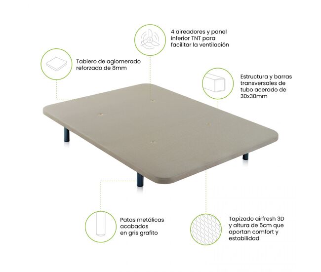 Base tapizada air bege 90x190 cm