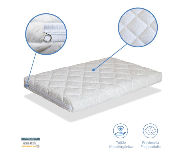 Colchão bebé mini baby start 90x40 altura 7 cm - núcleo de espuma perfurada. respirável