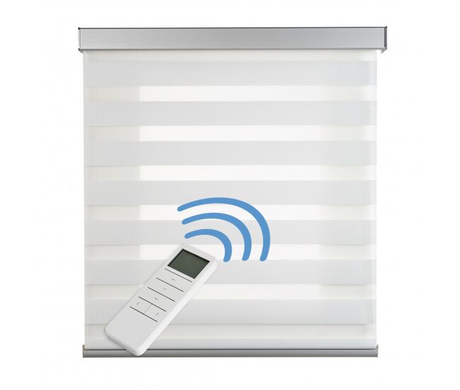 Estore de rolo motorizado automático noite e dia com bateria, estore com motor e controlo remoto acabamento em alumínio branco 140x250