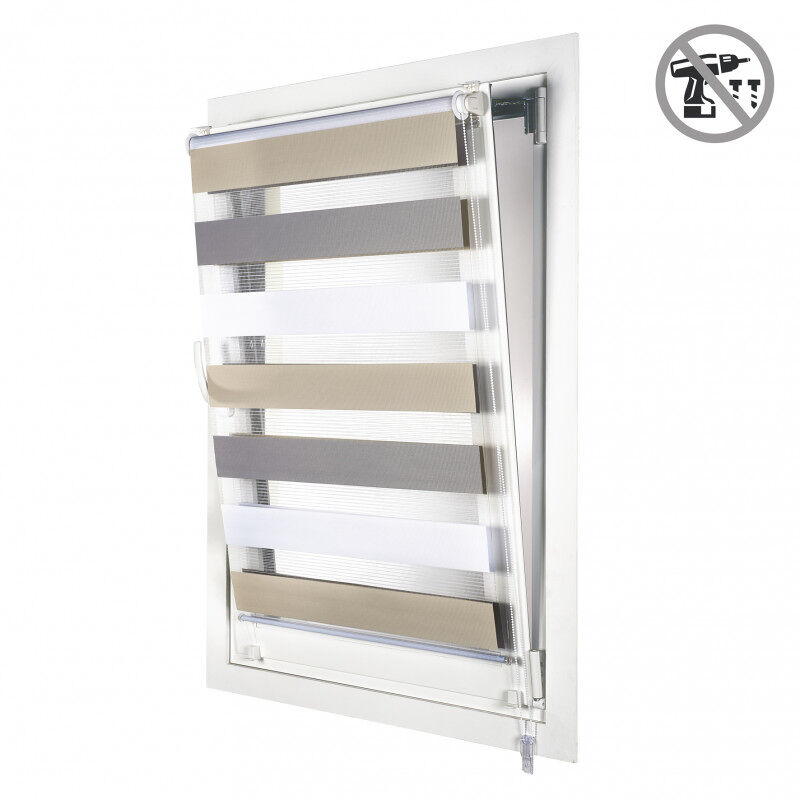 Estores noite e dia easyfix, estore de rolo instalação sem furar branco - cinza - bege 120 x 180 cm