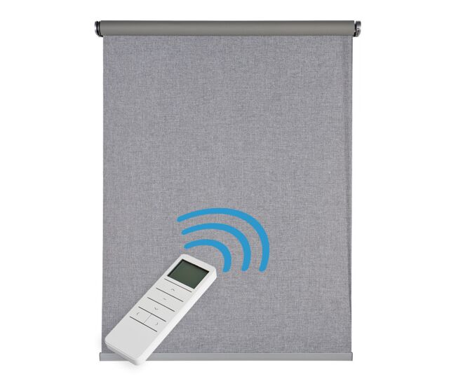 Estore de rolo motorizado opaco automático blackout com bateria, motor e controlo premium cinza 100x250 cm