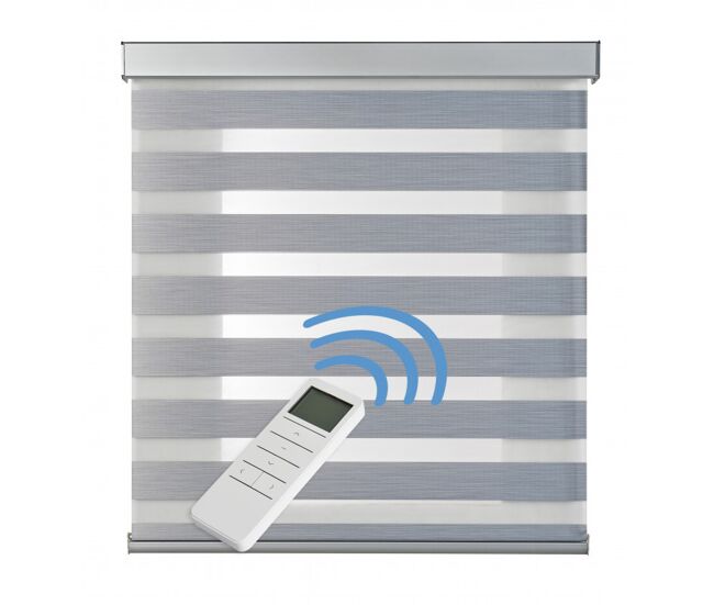 Estore de rolo motorizado automático noite e dia com bateria, estore com motor e controlo remoto acabamento em alumínio cinza 100x250