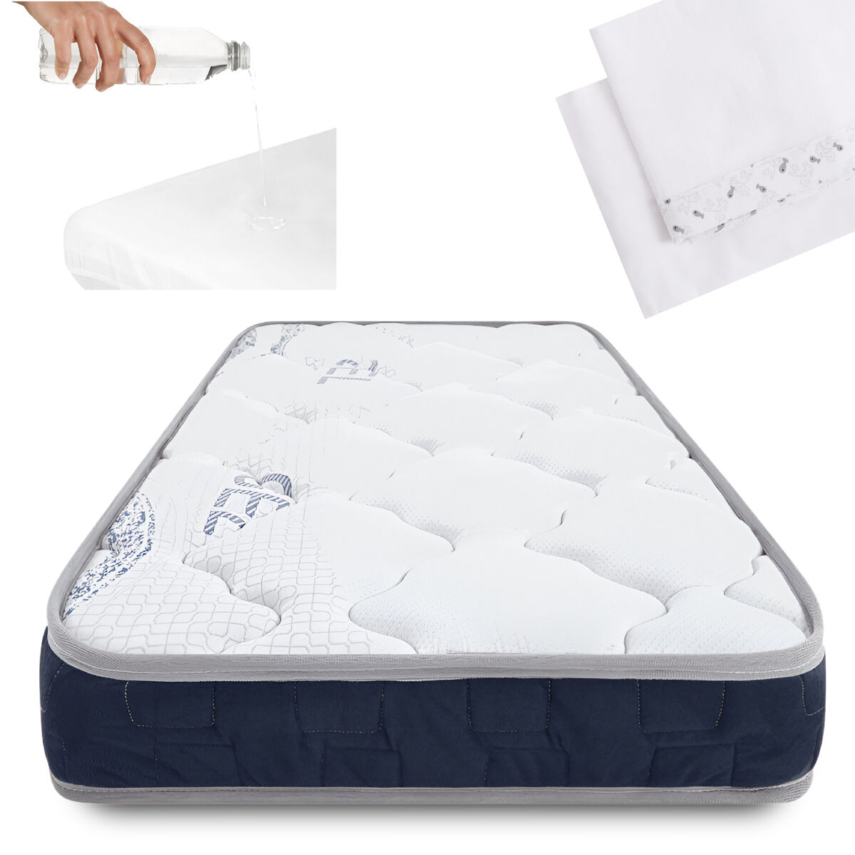 Colchão de berço Symphony para bebé + Protetor de colchão + Têxtil