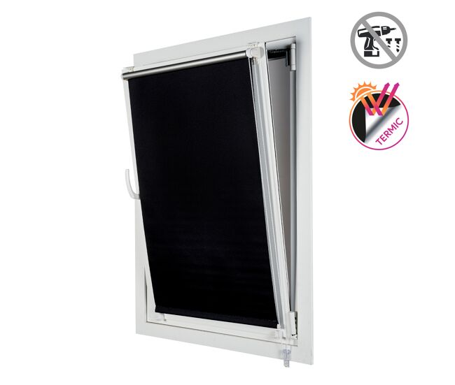 Estores opaco easyfix, estore de rolo instalação sem furar preto 150 x 180 cm
