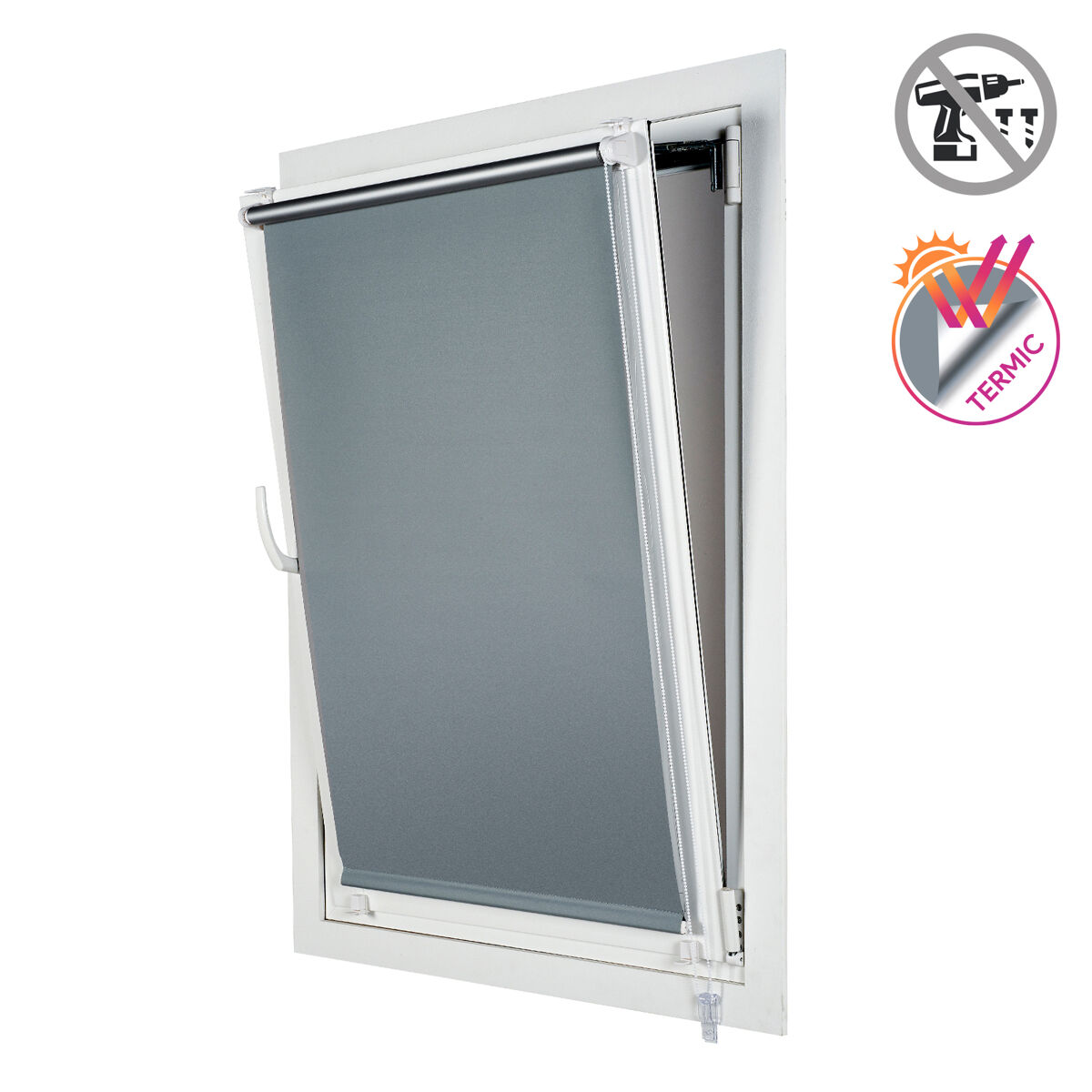 Estores opaco easyfix, estore de rolo instalação sem furar prata 90 x 180 cm