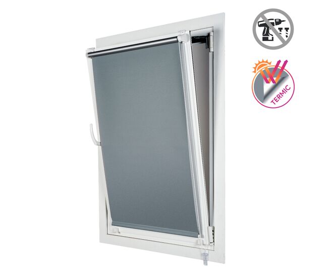 Estores opaco easyfix, estore de rolo instalação sem furar prata 90 x 180 cm