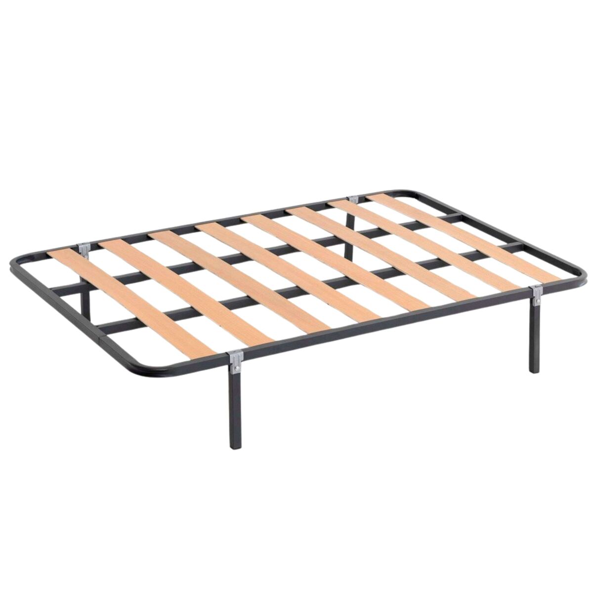 Base de cama de tubo de aço com ripas de choupo em vários tamanhos com 4 pernas