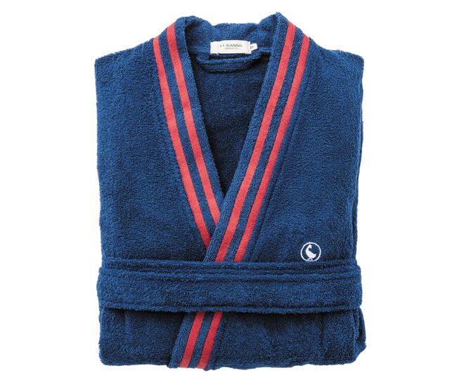 Roupão azul marinho s/m 320gsm 100% algodão liso com logotipo bordado el ganso
