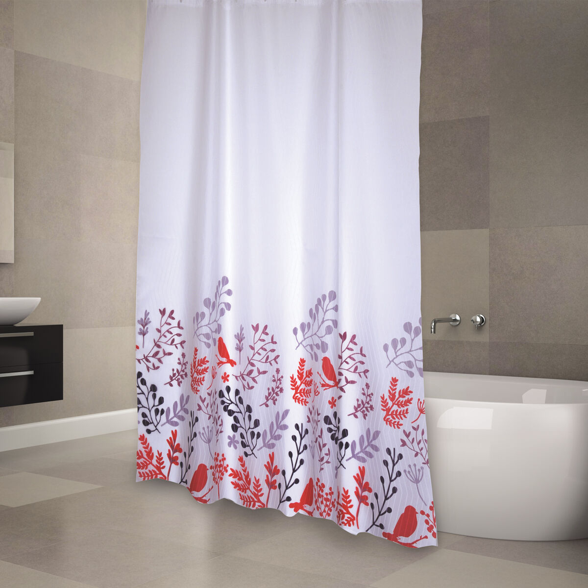 Cortina de poliéster de bano 180x200cm red birds red