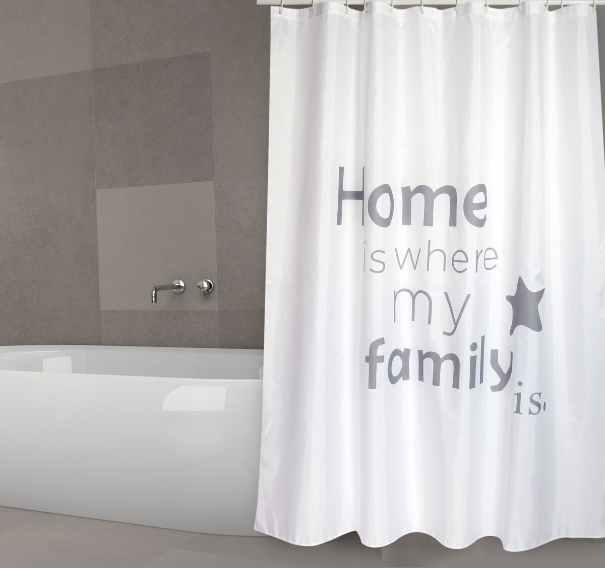 Cortina de banho msv "premium home" de poliéster branco com letras de 180 x 200 cm