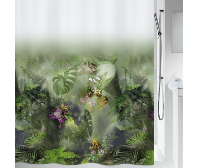 Coleção spirella jungle, cortina de chuveiro têxtil 180 x 200, 100% poliéster, verde