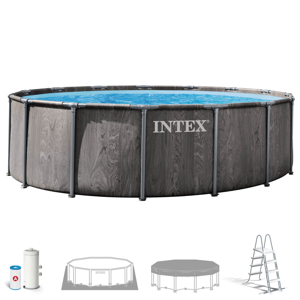 Intex piscina redonda desmontável greywood 5 metros com filtro e acessórios