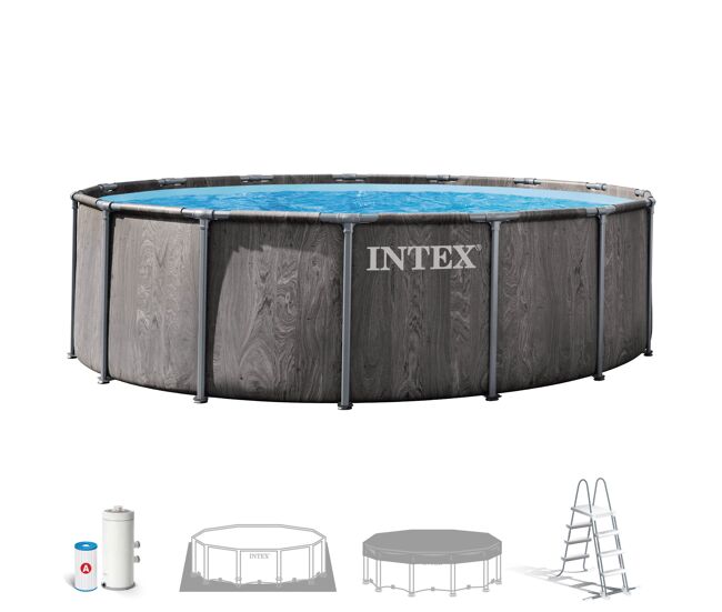 Intex piscina redonda desmontável greywood 5 metros com filtro e acessórios