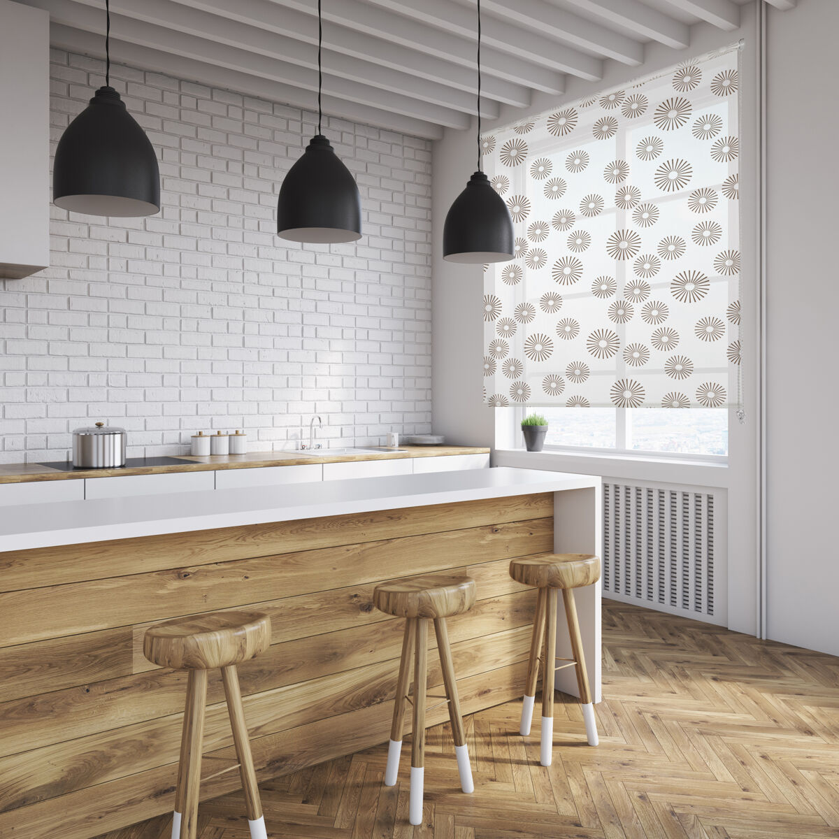Estore de rolo estampado pasodoble branco y marrom 150 x 250cm