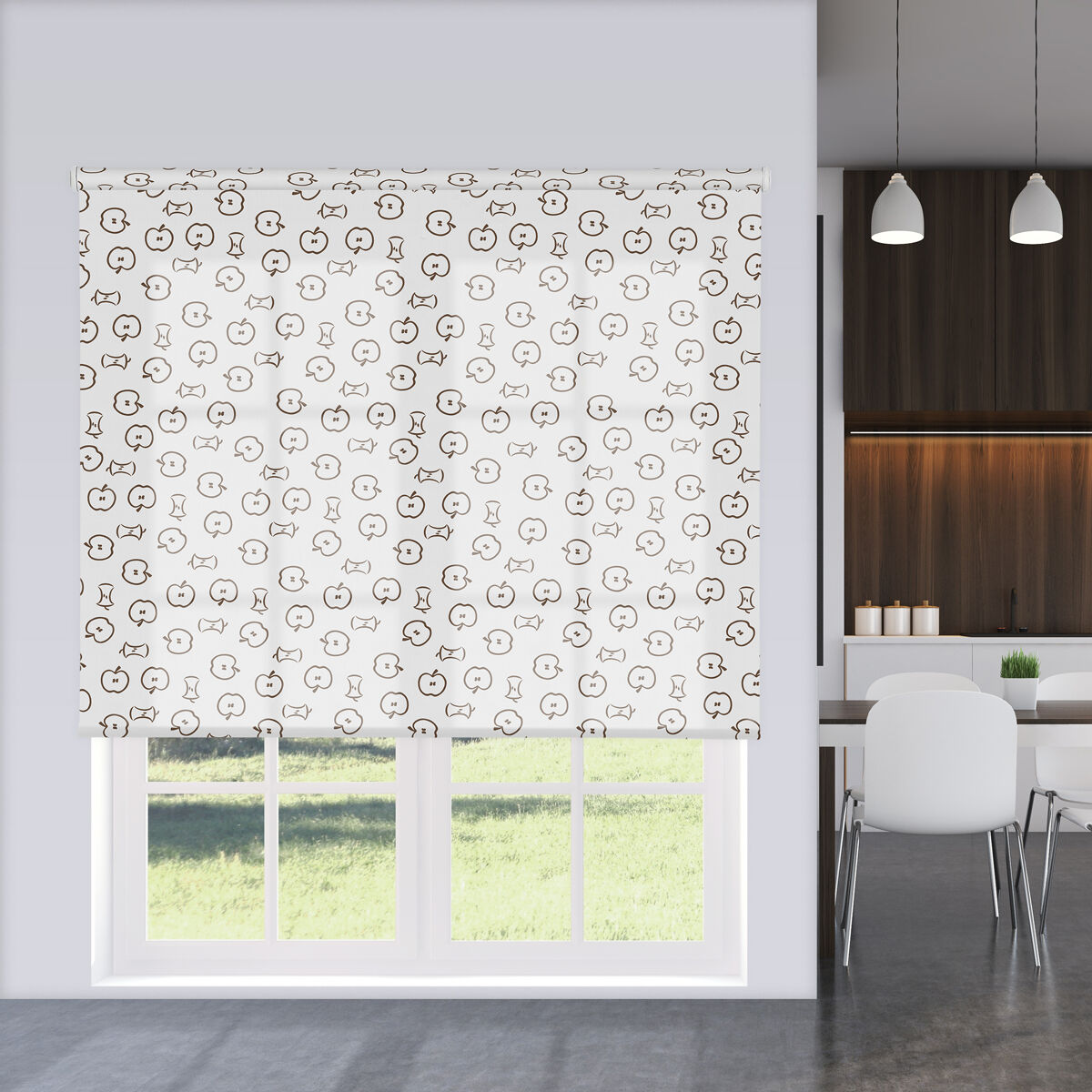 Estore de rolo estampado jazz branco y marrom 120 x 250cm