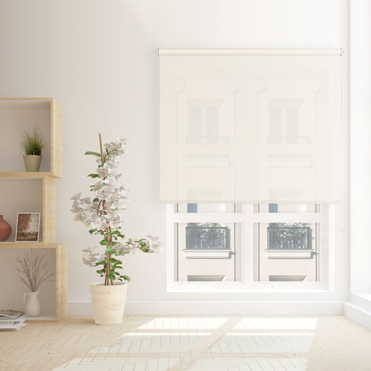 Estore de rolo screen abertura 10% branco linho 150 x 190cm
