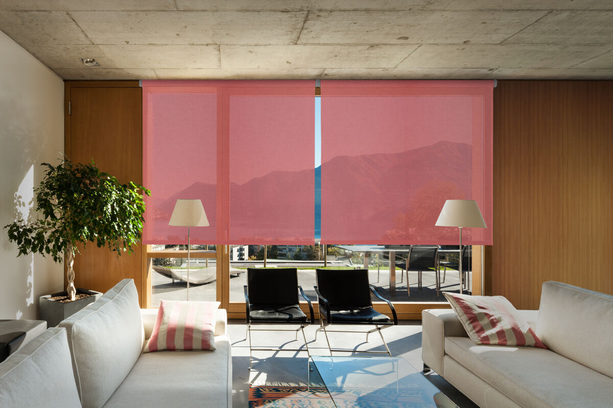 Estore de rolo screen abertura 10% prata e vermelho 165 x 250cm