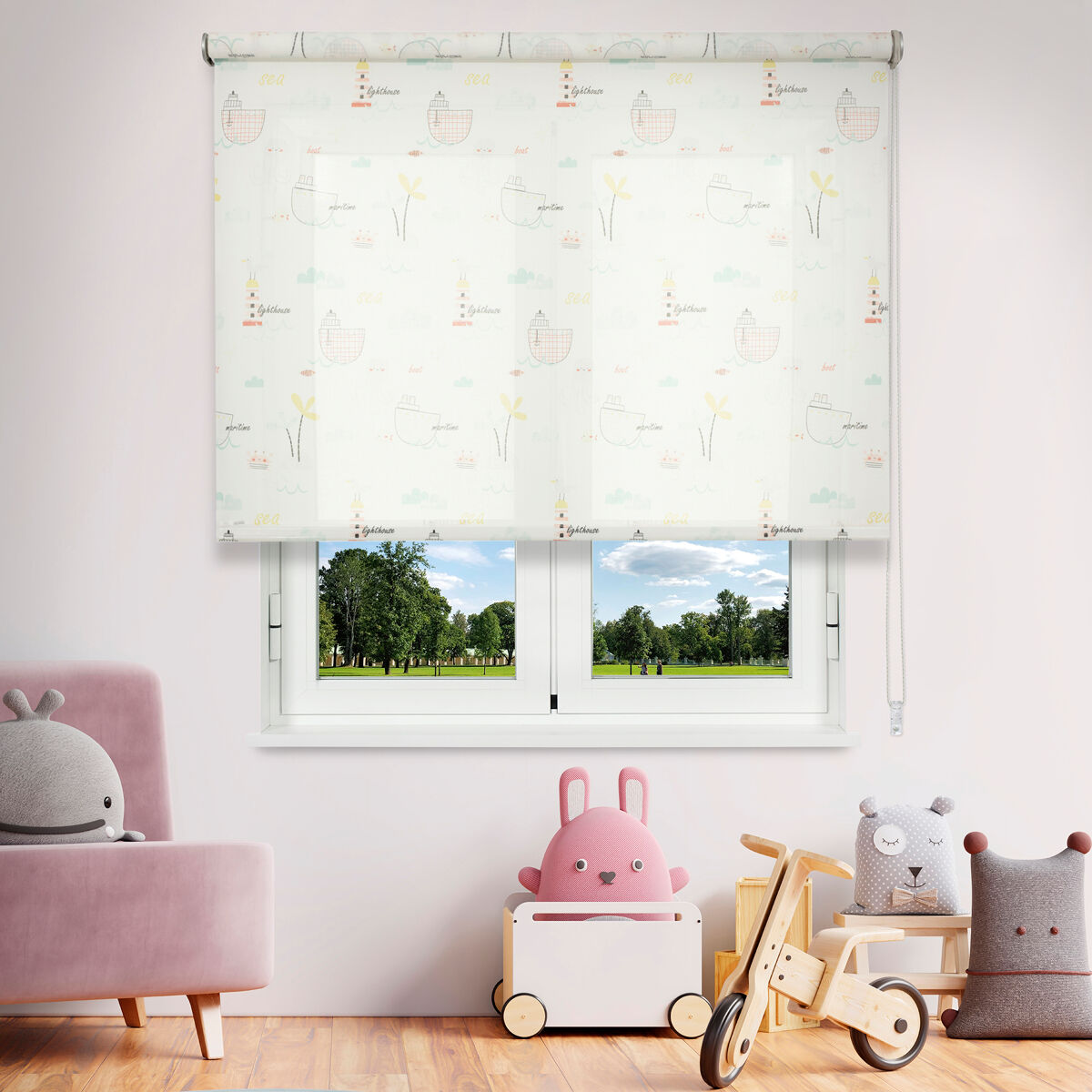 Estore de rolo translúcido sailor branco 75 x 250cm